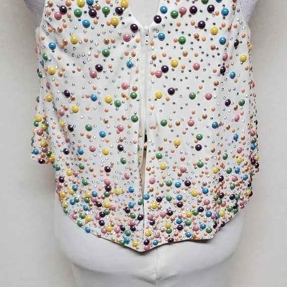 TONY Bowls Ivory Multi-color Beaded Jewel Neckline Draped Two-Piece Dress 4 - Picture 13 of 16